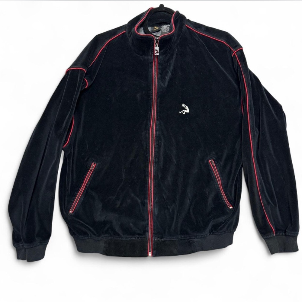 Y2K Shaq Black Red Velour Full-Zip Track Jacket M Baggy Athleisure‎ Nostalgic